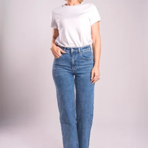 Jeans Straight Vita Alta – Denim Blu Medio