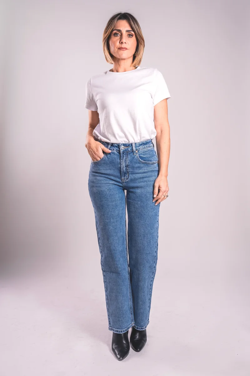 Jeans Straight Vita Alta – Denim Blu Medio - immagine 2