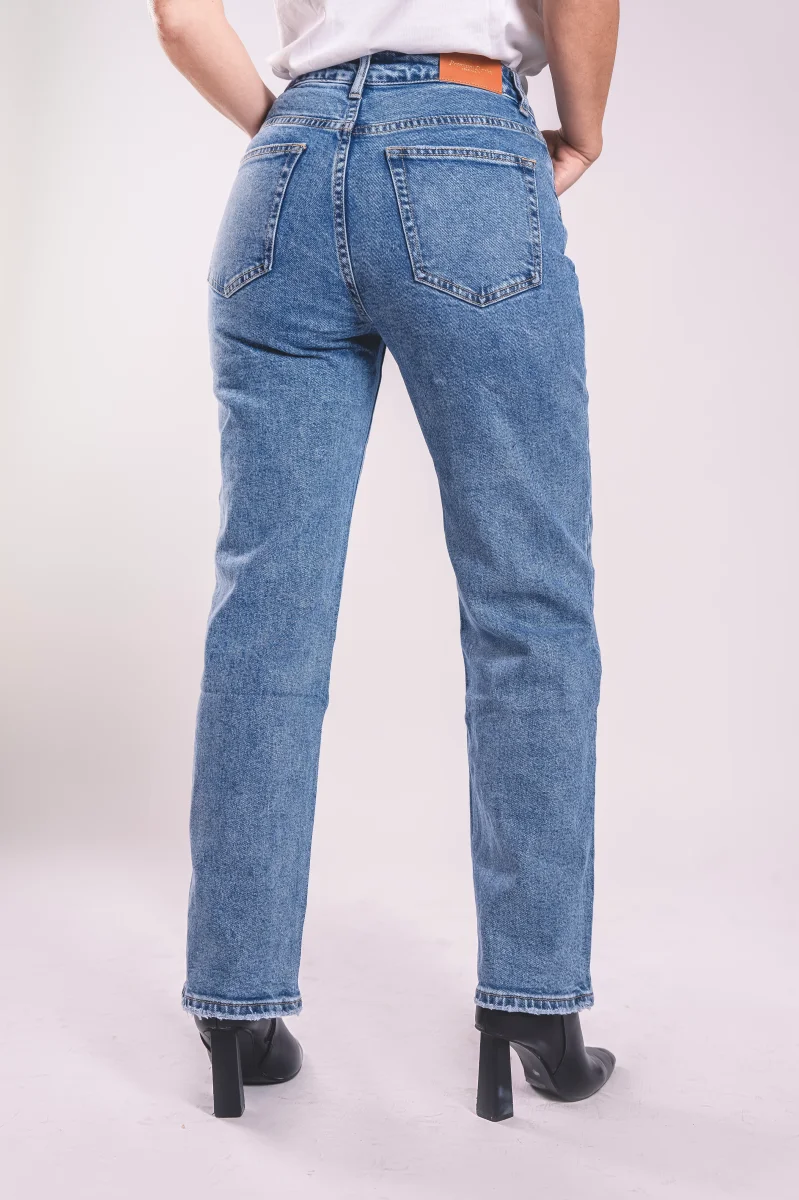Jeans Straight Vita Alta – Denim Blu Medio - immagine 3