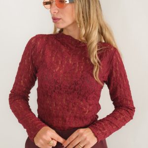 MAGLIETTINA IN PIZZO KELLY BORDEAUX