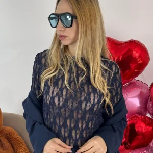 MAGLIETTINA IN PIZZO KELLY BLU