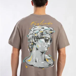 T-SHIRT "FEELINGS" CON STAMPA FRONTE/RETRO - Col. Beige scuro