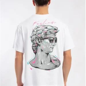 T-SHIRT "FEELINGS" CON STAMPA FRONTE/RETRO - Col. bianco