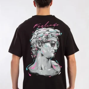 T-SHIRT "FEELINGS" CON STAMPA FRONTE/RETRO - Col. nero