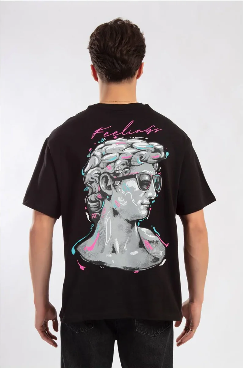 T-SHIRT "FEELINGS" CON STAMPA FRONTE/RETRO - Col. nero - immagine 2