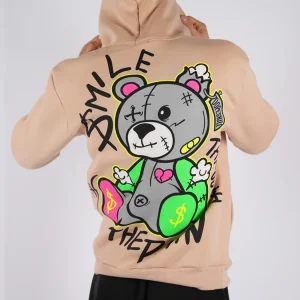 FELPA CON CAPPUCCIO "SMILE THE PAIN" - Col. Beige