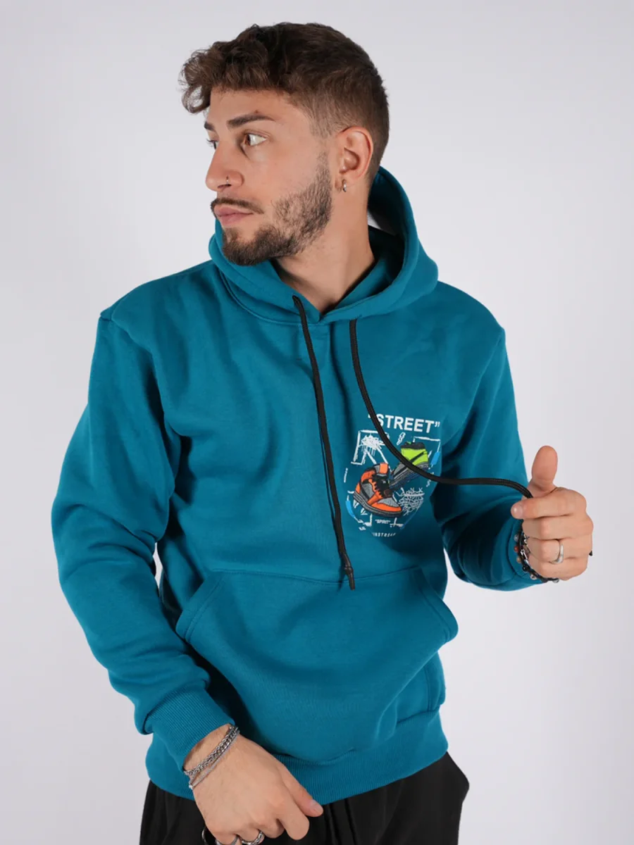 FELPA CON CAPPUCCIO "STREET" - Col. Blu - immagine 4