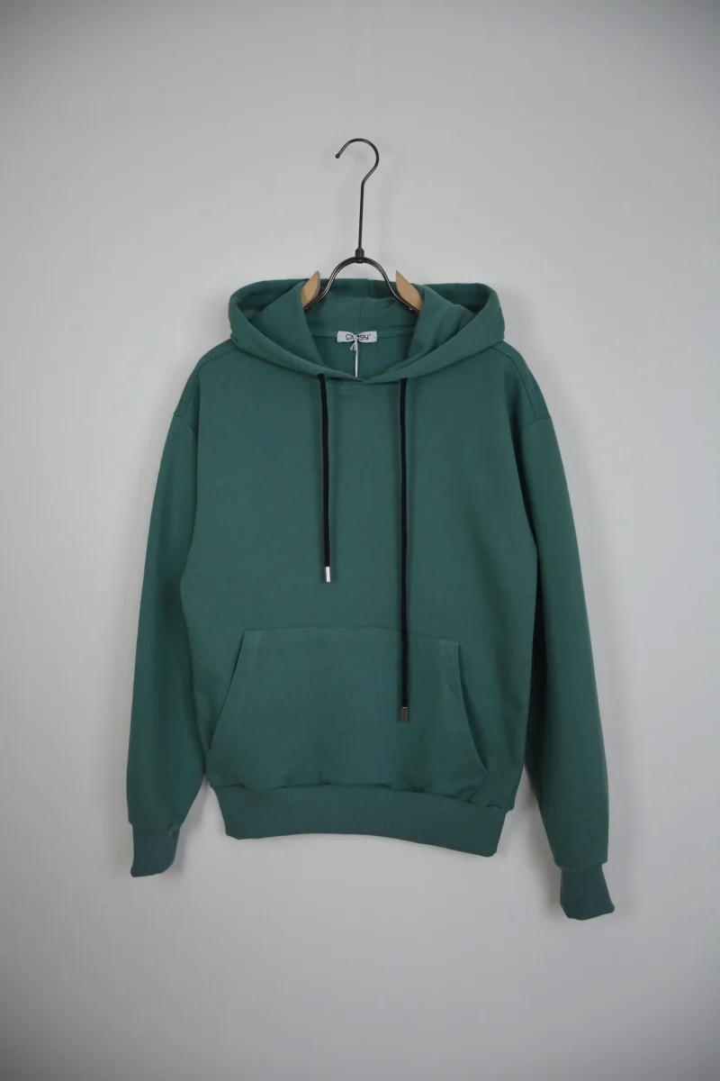 FELPA CON CAPPUCCIO GARZATA - VERDE ACQUA - immagine 2