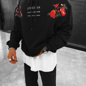 FELPA CON CAPPUCCIO ROSE - BLACK