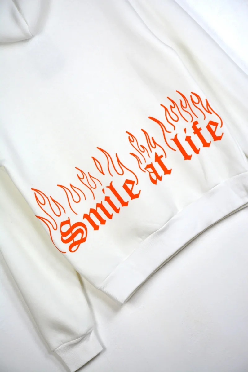 FELPA CON CAPPUCCIO "SMILE AT LIFE " - Col. Bianco - immagine 4