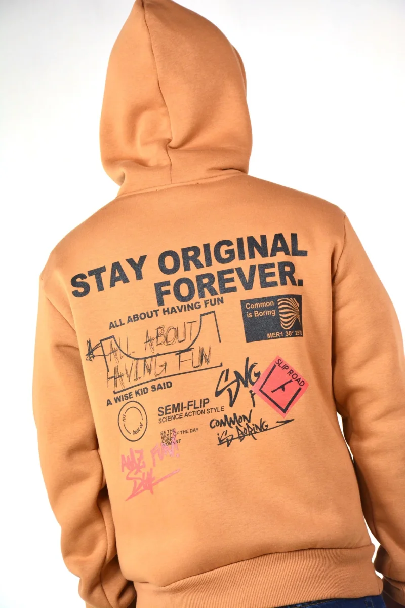 FELPA CON CAPPUCCIO "STAY ORIGINAL FOREVER" - CAMEL - immagine 4