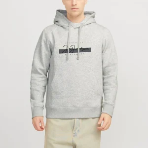 JACK & JONES FELPA CON CAPPUCCIO "BOX SCRIPT" - White Melange
