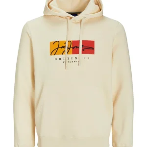 JACK & JONES FELPA CON CAPPUCCIO "BOX SCRIPT" - Bianco Panna