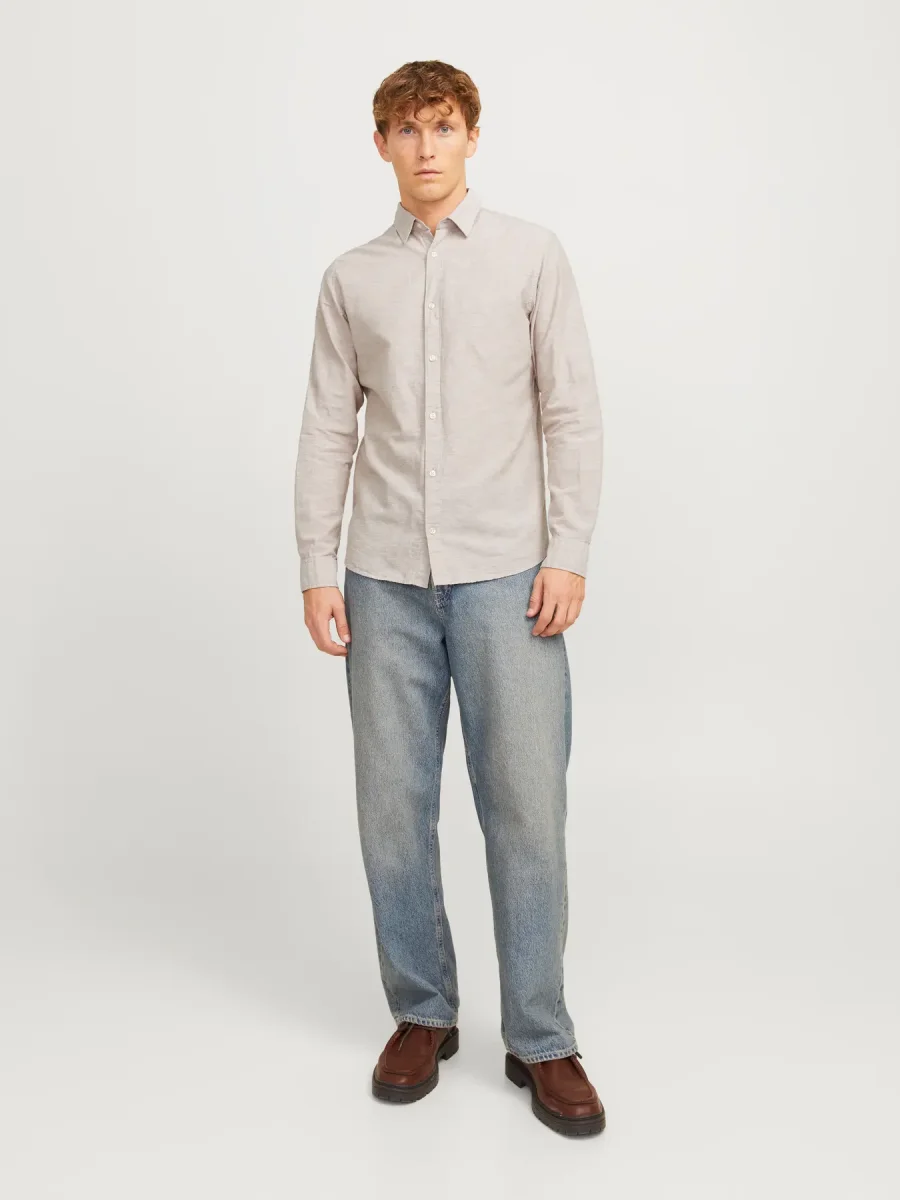 JACK & JONES CAMICIA IN MISTO LINO SLIM FIT - col. Beige - immagine 6