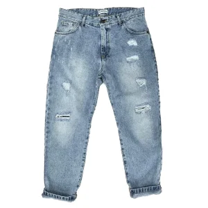 LOOSE BLUE LIGHT JEANS CON FINTI STRAPPI