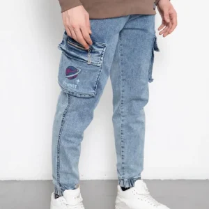 PANTALONE JEANS CARGO CON TASCHE LATERALI