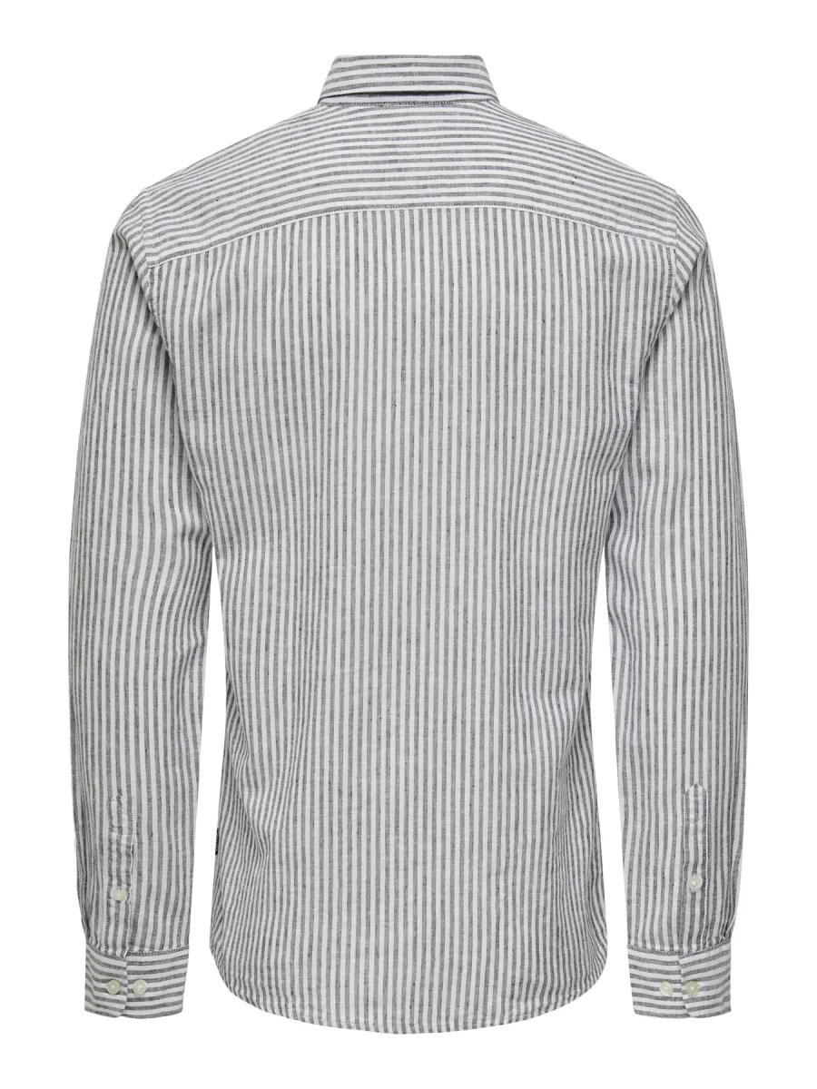 CAMICIA A RIGHE IN MISTO LINO SLIM FIT - col. Dark navy - immagine 7