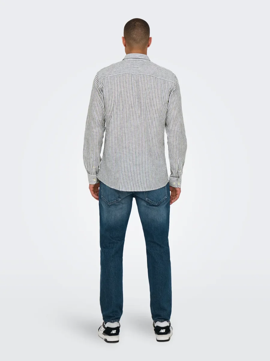 CAMICIA A RIGHE IN MISTO LINO SLIM FIT - col. Dark navy - immagine 6