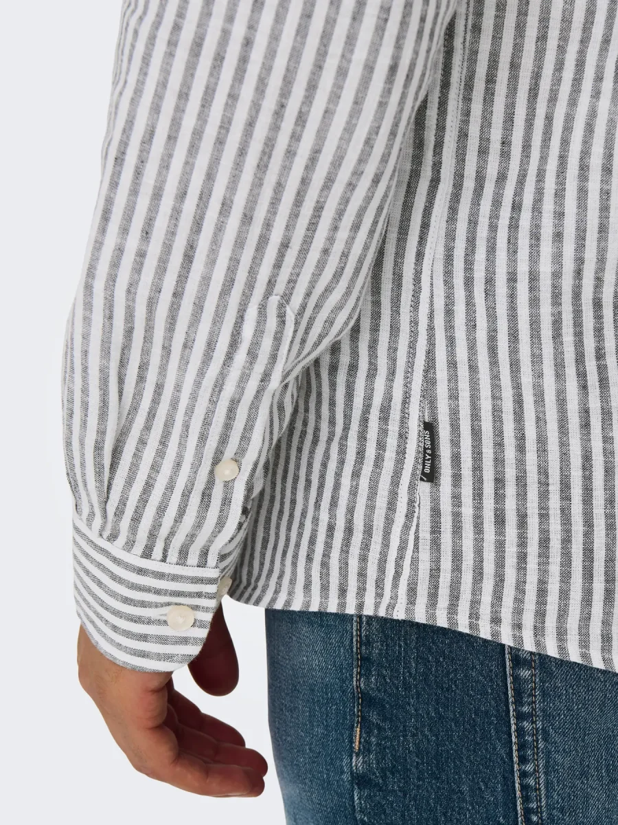 CAMICIA A RIGHE IN MISTO LINO SLIM FIT - col. Dark navy - immagine 4