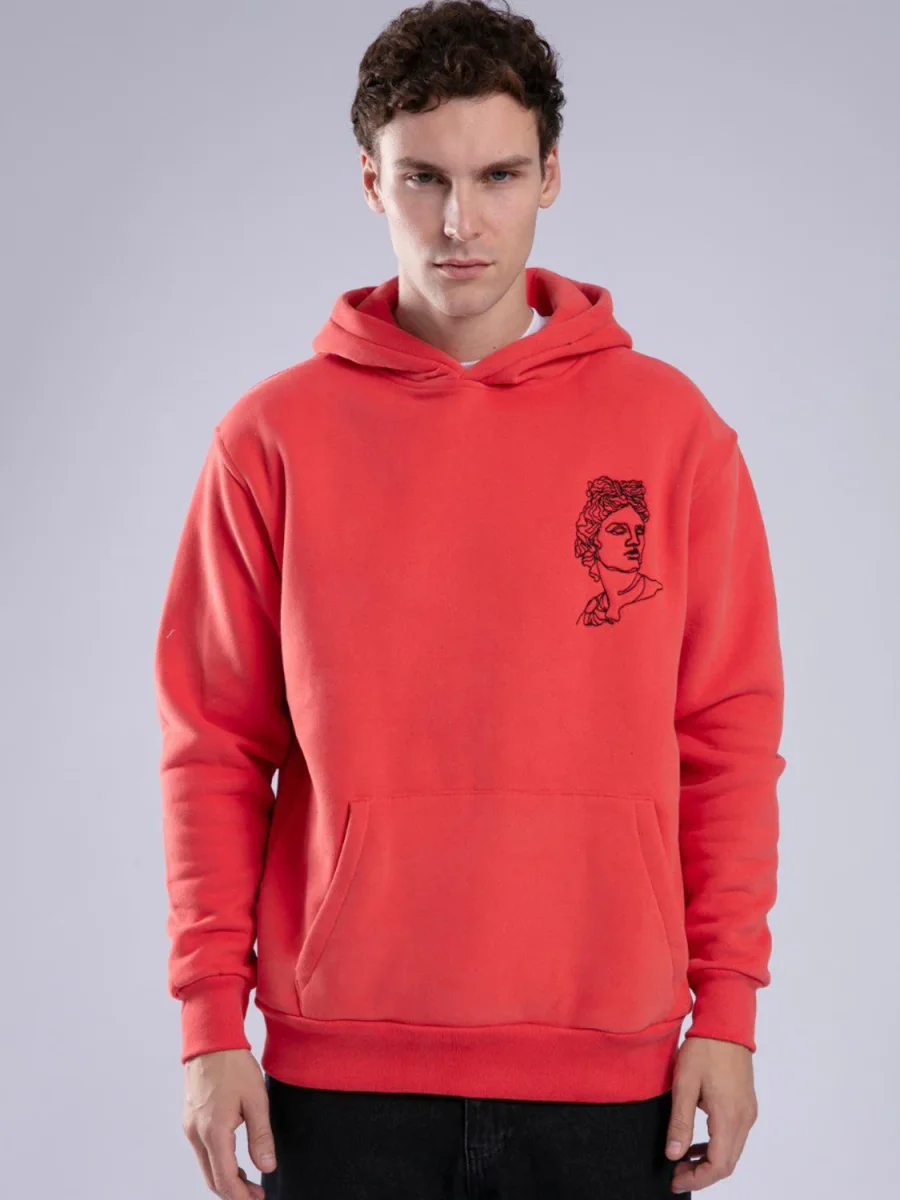 FELPA CON CAPPUCCIO "VICTORIE" - Col. Rosso corallo - immagine 3