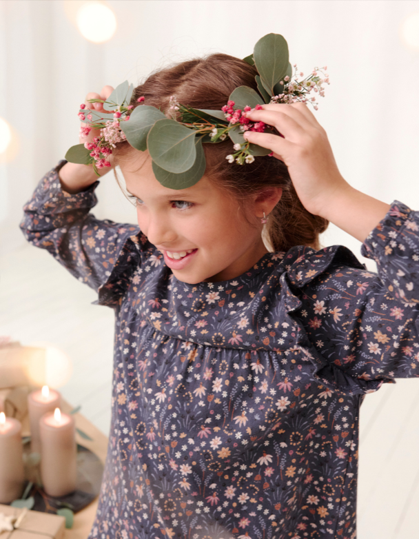 Abito in cotone felpato con volant - immagine 3