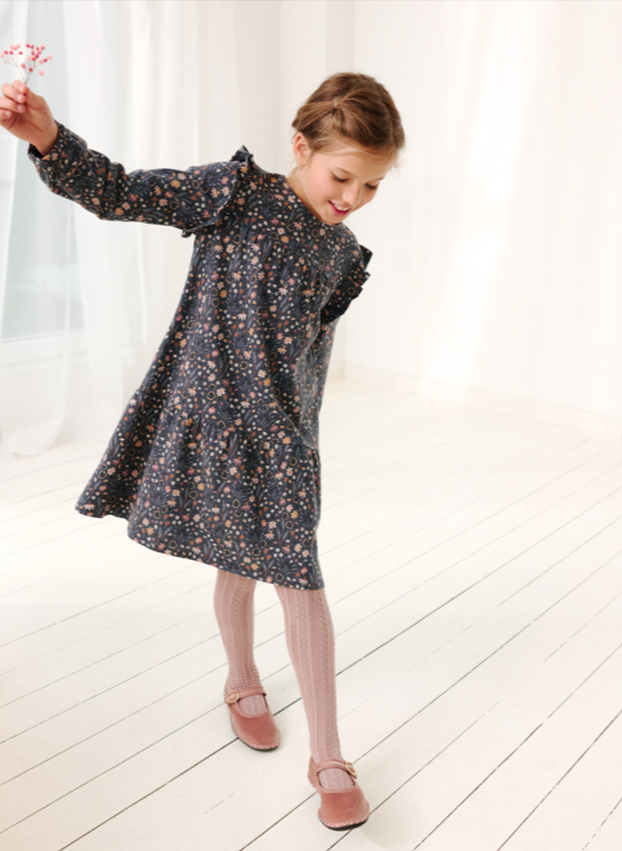 Abito in cotone felpato con volant - immagine 4