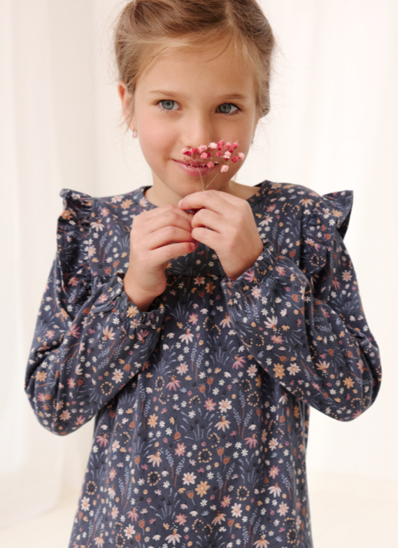 Abito in cotone felpato con volant - immagine 5