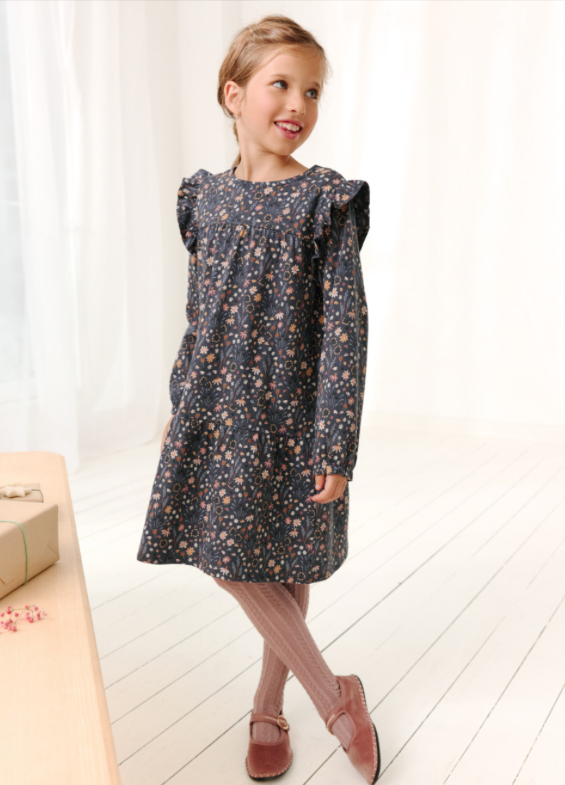 Abito in cotone felpato con volant - immagine 6