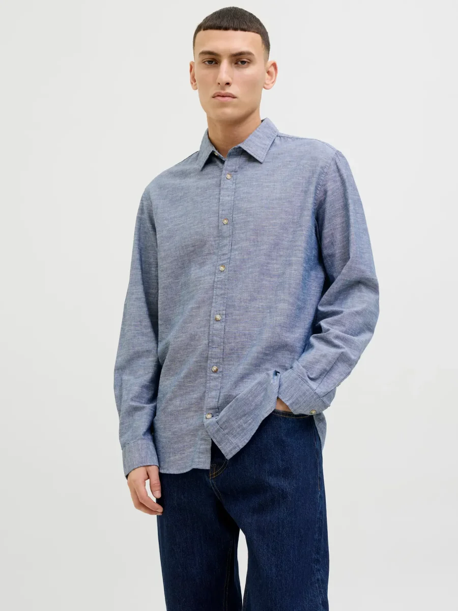 JACK & JONES CAMICIA IN MISTO LINO REGULAR FIT - Col. Denim