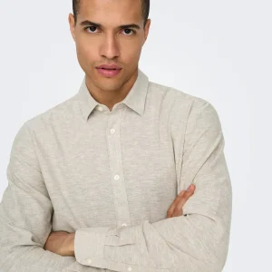 CAMICIA IN MISTO LINO SLIM FIT - col. Beige