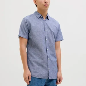 JACK & JONES CAMICIA MANICHE CORTE IN MISTO LINO - col. Denim