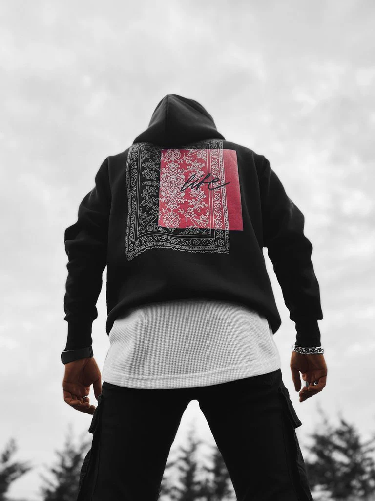 FELPA CON CAPPUCCIO FAKE LIFE BLACK - immagine 2