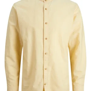 CAMICIA IN MISTO LINO CON COLLO COREANA - col. giallo