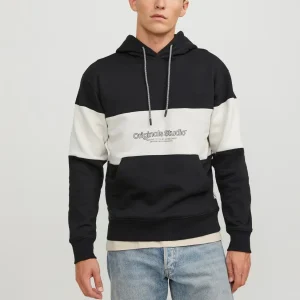 JACK & JONES FELPA CON CAPPUCCIO "BLOCKING" - Col. Nero/Beige