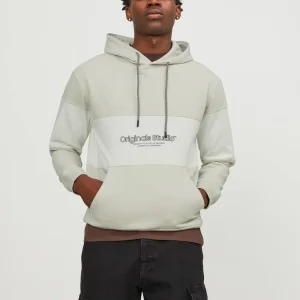 JACK & JONES FELPA CON CAPPUCCIO "BLOCKING" - Col. Beige/Bianco