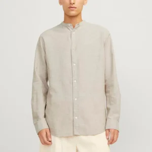 JACK & JONES CAMICIA IN MISTO LINO COLLO COREANA - Col. Beige