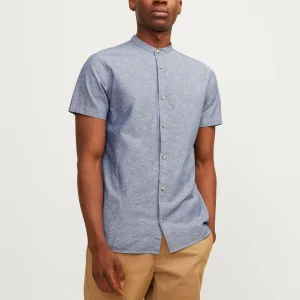 JACK & JONES CAMICIA IN MISTO LINO COLLO COREANA - Col. Faded denim