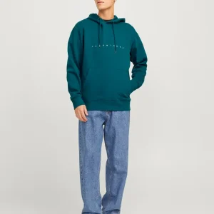 JACK & JONES FELPA CON CAPPUCCIO "ESSENTIALS" - Col. Deep Teal