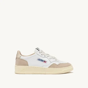 AUTRY Sneakers Medalist Low In Pelle Bianca e Oro e Suede Beige