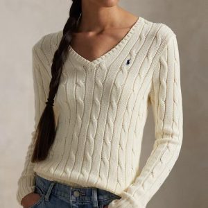 POLO RALPH LAUREN Maglia in cotone a trecce con scollo a V