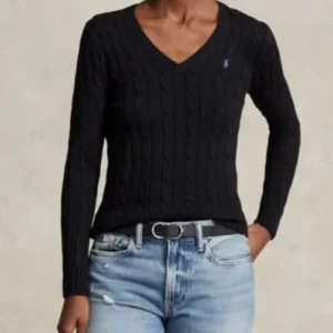 POLO RALPH LAUREN Maglia in cotone a trecce con scollo a V