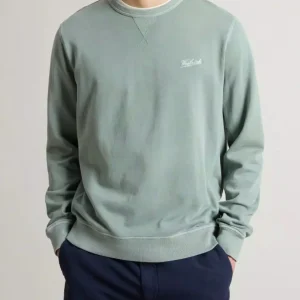 WOOLRICH Felpa girocollo in puro cotone leggero tinta in capo