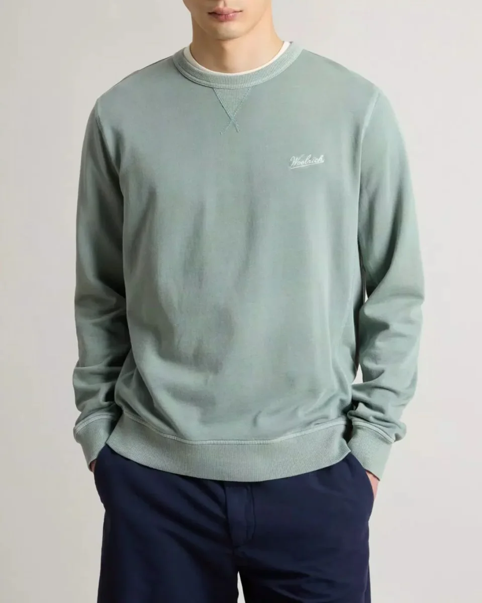 WOOLRICH Felpa girocollo in puro cotone leggero tinta in capo - immagine 2