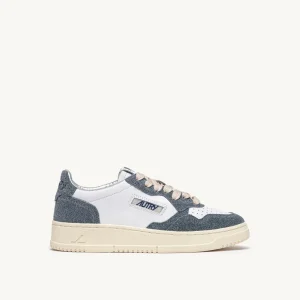 AUTRY Sneakers Medalist Low In Pelle Bianca e dettagli Strass Grigio