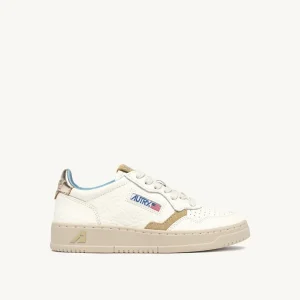 AUTRY Sneakers Medalist Low In Pelle Bianca e Platino e Suede