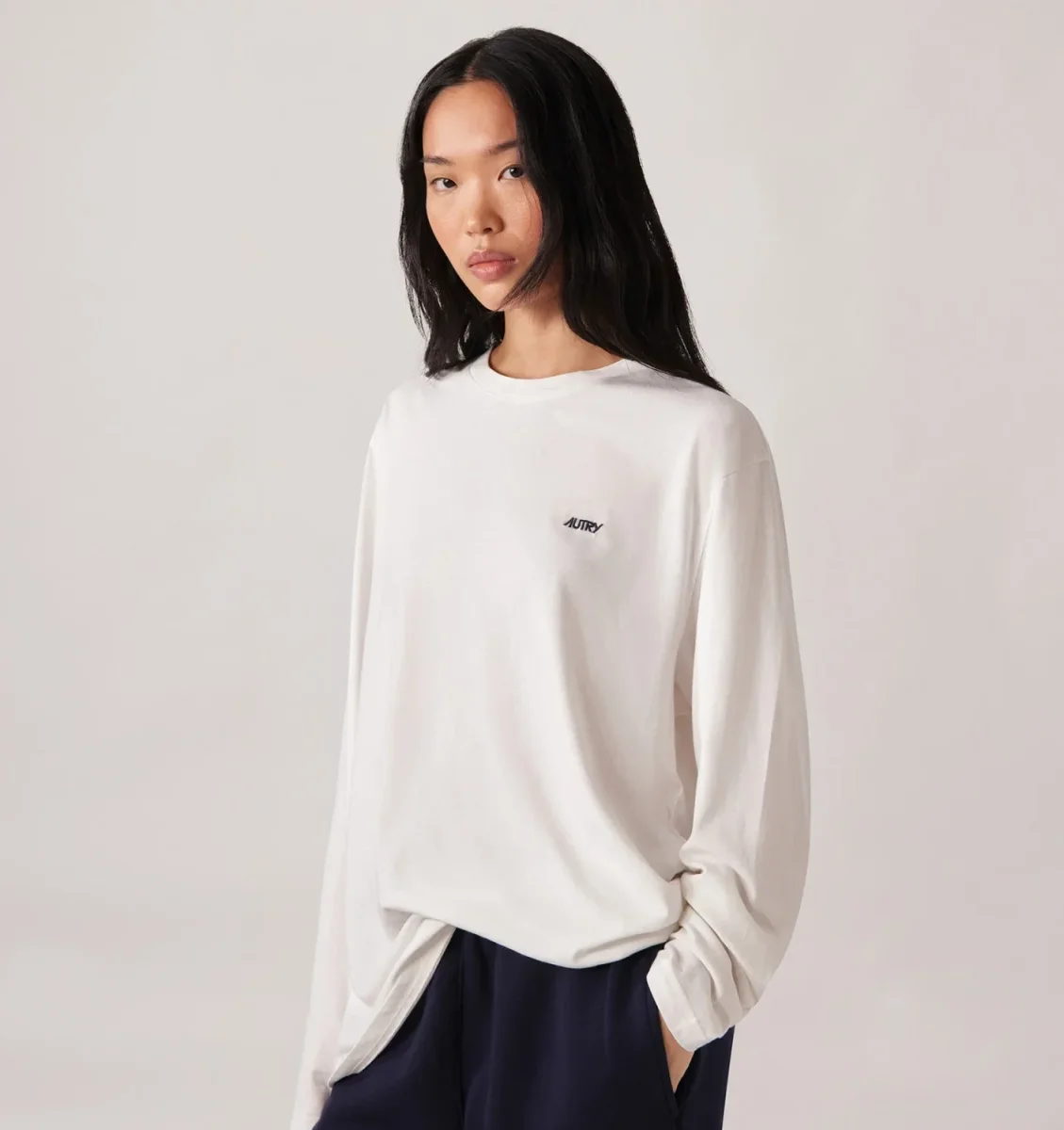 AUTRY T-shirt in cotone a manica lunga con logo ricamato - immagine 5