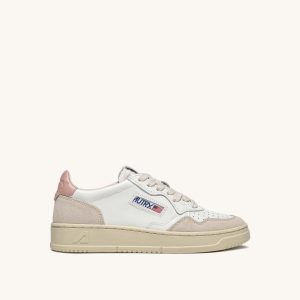 AUTRY Sneakers Medalist Low In Pelle Bianca e Rosa e Suede Beige