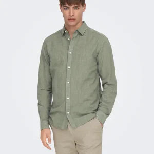 CAMICIA IN MISTO LINO SLIM FIT - col. Verde Acqua