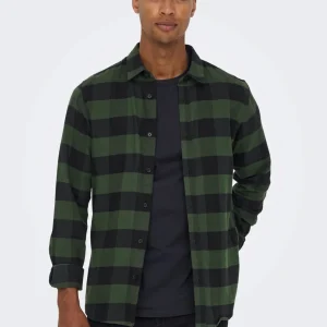 CAMICIA IN FLANELLA A QUADRI - col. verde militare