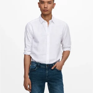 CAMICIA IN MISTO LINO - col. Bianco